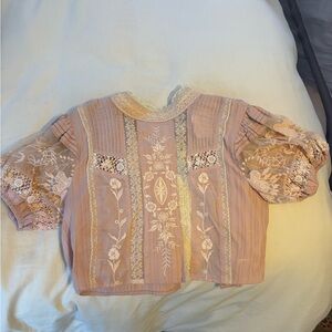 LoveShackFancy Pink Lace Embroidered Blouse